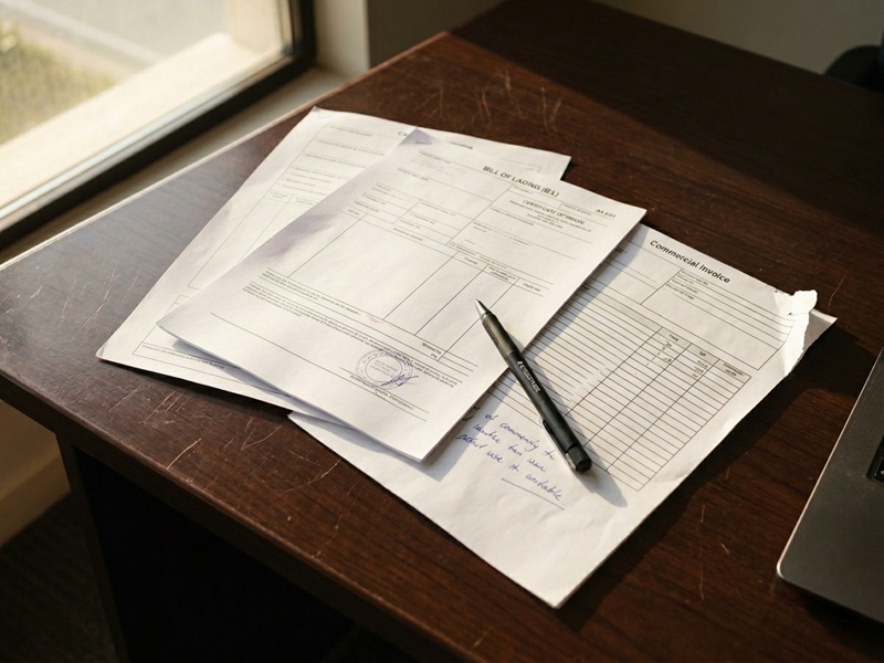 デスク上の輸出書類, 積み込み前に確認された品質証明書と出荷書類